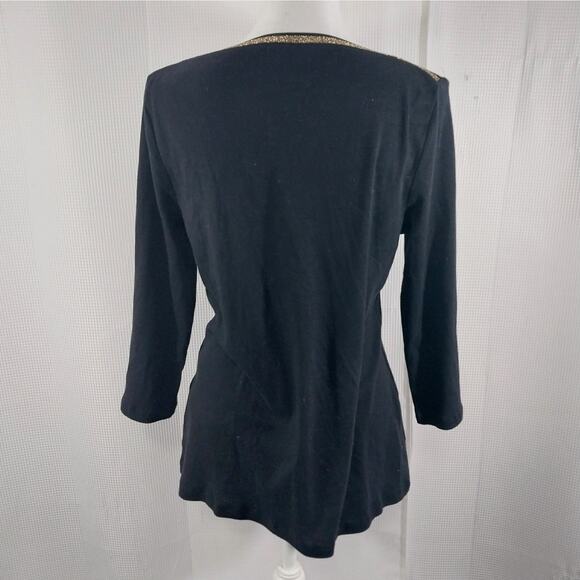 NWT! CROFT & BARROW! RICH BLACK STRETCH KNIT, GOLD METALLIC NECK TOP! SZ M - Picture 6 of 11